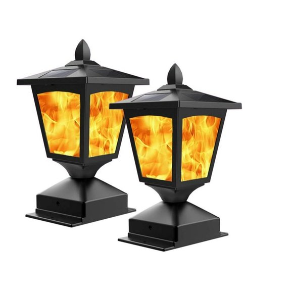 Pack of 2 Solar Post Flame Light,Outdoor Deck Fence Post Cap LED Light,Waterproo - Picture 1 of 6